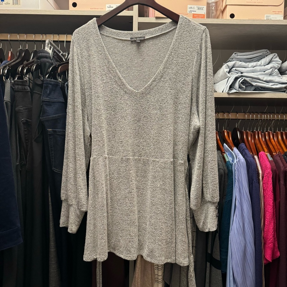 Blouson-Sleeve Belted Tunic - Plus size 18/20 - Gray